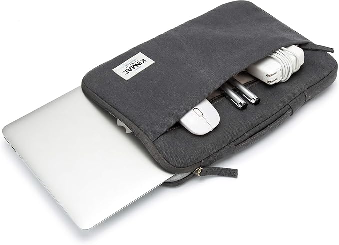 Kinmac 360° Cushion Protective Waterproof Canvas Laptop Case Bag Sleeve with Handle Compatible with LG Gram 16 inch and 15.6 inch-16 inch Laptop (Grey)