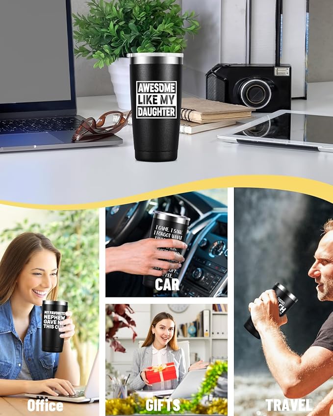 Dad Gifts from Daughter, Dad Birthday Gift, Fathers Day Christmas Birthday Gifts for Dad, Cool Gifts for Dad, 20oz Stainless Steel Insulated Dad Tumbler, Black