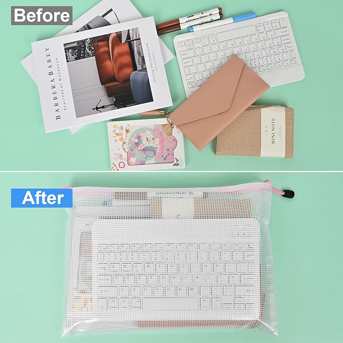 Mesh Zipper Pouches,Zipper Bags A3 A4 Size,24 Pcs Plastic Storage Bags for Classroom Organization,Craft Project,Board Game and Travel Storage.