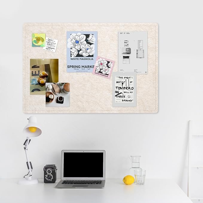 Bulletin Board, 36 x 24 inches Felt Board - Decorative Pin Board, Cork Board Alternative for Wall, 3' x 2' Foldable Picture Board Self-Adhesive Vision Board Prayer Board with 20 Pushpins - Oatmeal