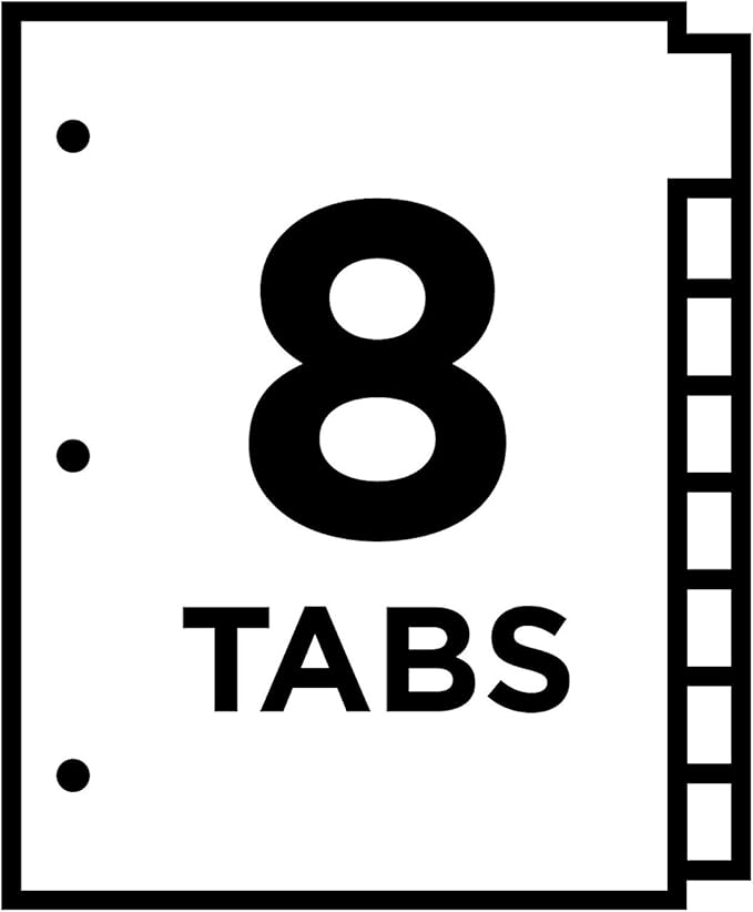 Avery Dividers for 3 Ring Binders, 8-Tab Binder Dividers, Plastic Binder Dividers, Insertable Big Tabs, Multicolor, 1 Set (11901) (Pack of 3)