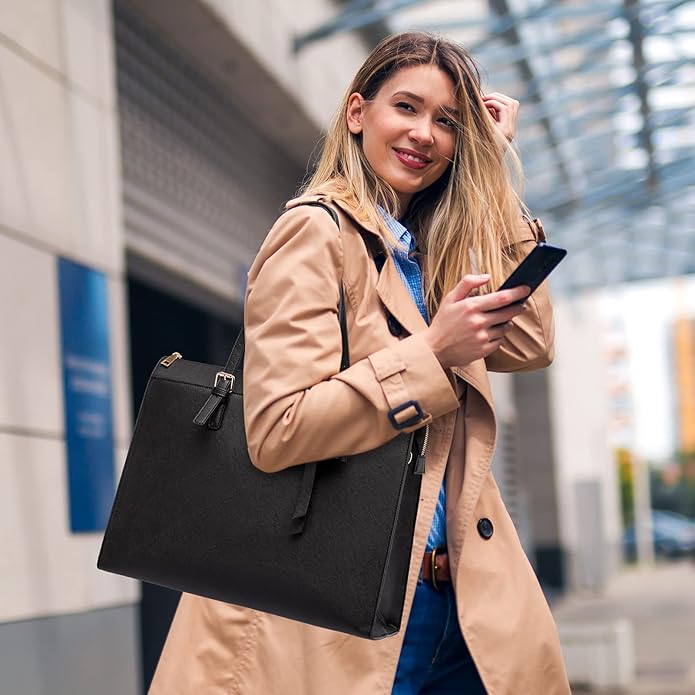 Keyli 4pc Sets Laptop Bag for Women Large Leather Laptop Briefcase with USB Charging Port Computer Shoulder tote Bags Purse