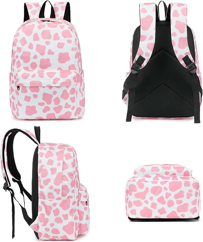 Cow Print School Backpack for Teens Girls, Womens College Bookbags Laptop Backpacks (Pink)