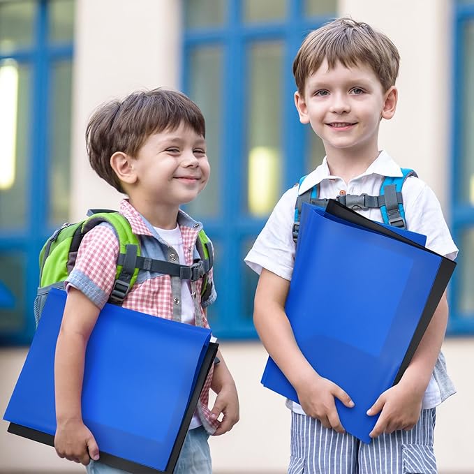 Cholemy 36 Pcs Plastic Pocket Folders with Prong 2 Heavy Duty Pockets Folders with 3 Prongs Letter Size Paper Folders Bulk File Plastic Folders with Fasteners for Office Workers (Black,Blue)