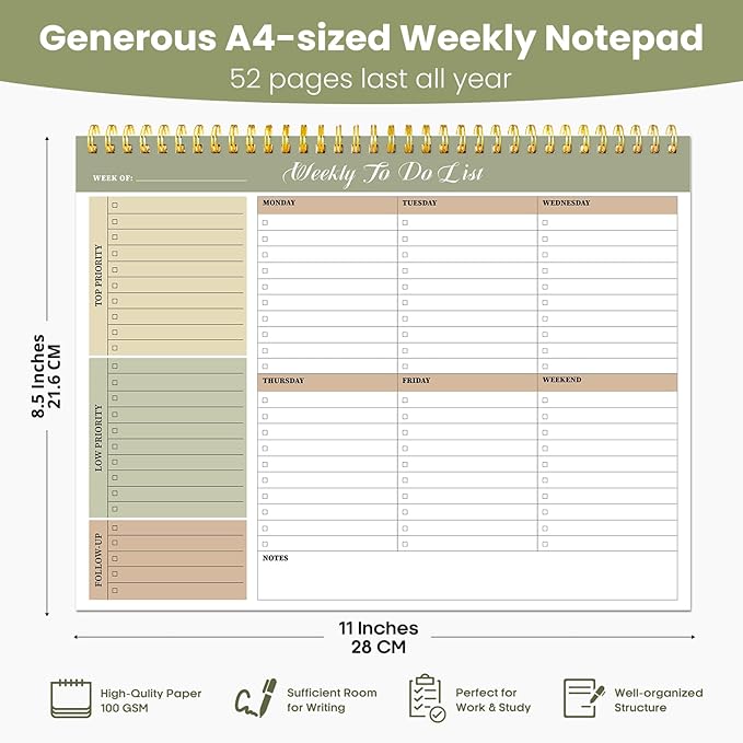 Weekly To Do List Notepad with 52 Undated Sheets(8.5"×11")- Undated Weekly Planner Notepad for Office Desk Accessories and Supplies - Forest Shades