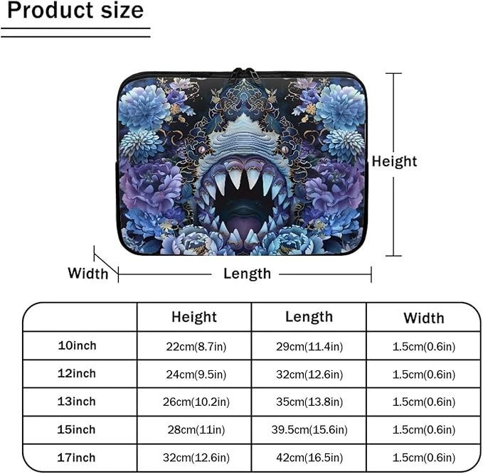 SharkPeony Printed Computer Bags for Laptops for Women Men, Shockproof 13 Inch Laptop Case Bag Washable Messenger Bag with Zipper, Laptop Case Computer Carrying Cover Easy to Carry