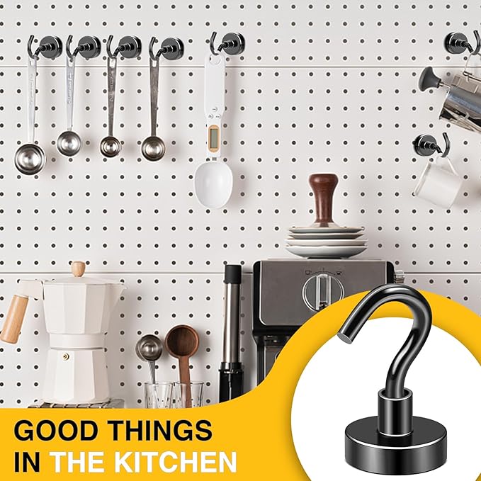 DIYMAG Black Magnetic Hooks, 50 LB Heavy Duty Magnet with Hooks, 20 Packs Strong Rare Earth Neodymium Magnet Hooks for Hanging, Magnetic Hanger for Curtain, Home, Kitchen, Workplace