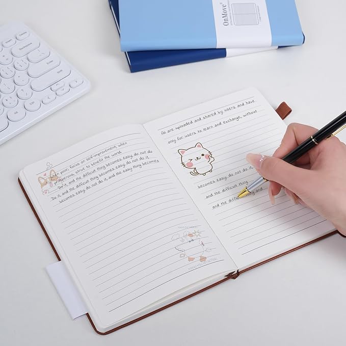 Lined Notebook Journal for Women Men 200 Pages A5 Hardcover Leather with Pen Holder College Ruled Journals for Work Note Taking Travel School Sky Blue