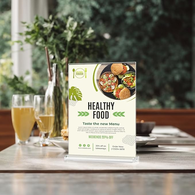 MaxGear Acrylic Sign Holder 8.5 X 11, 10 Pack Double Sided Clear Display Stands, Plastic Paper Holder Menu Holder, Vertical Table Stand Flyer Holder Acrylic Sign for Stores, Restaurants, Office