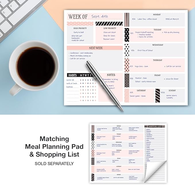 Global Printed Products 8.5" x 11" Horizontal to-Do List and Weekly Planning Pad, 60-Sheets, Scrapbook
