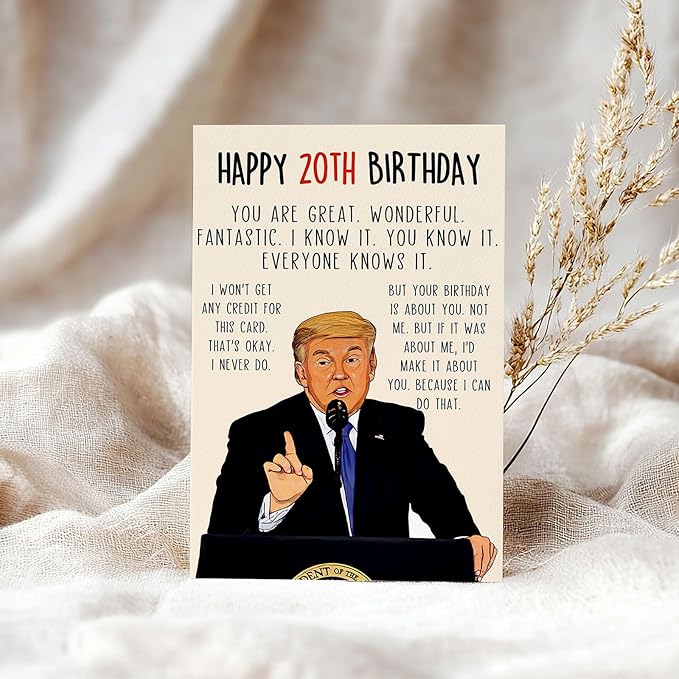 Funny Trump 20th Birthday Card, Humor Donald 20th Birthday Gifts for Men Women, Unique 20th Birthday Decorations for Him Her, Happy 20 Year Old Birthday Card Gift for Son Daughter