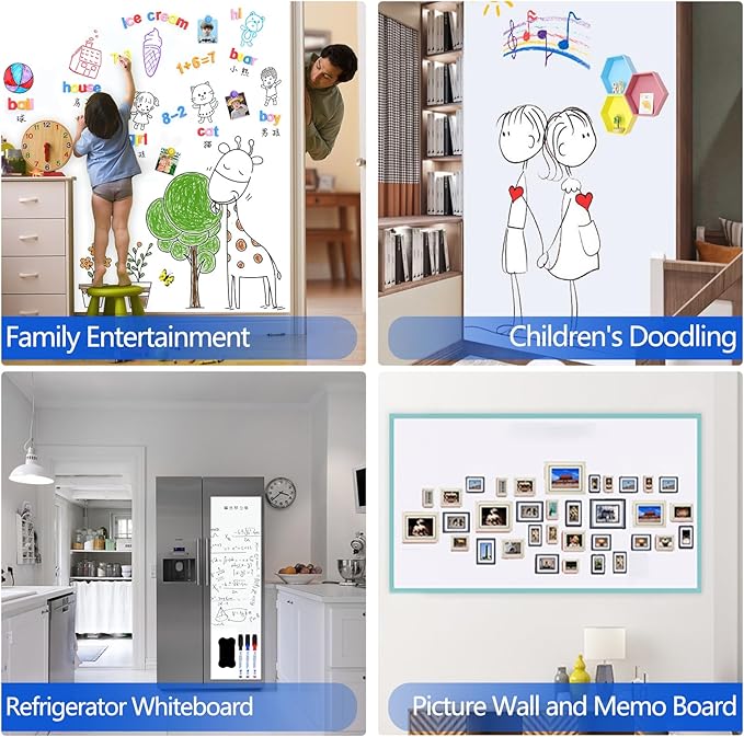 Magnetic White Board Film, 38" x 19" Dry Erase Board for Wall, Self Adhesive Whiteboard Paper Set for Office, Conference Room, Classroom, Home, Include Marker, Magnetic Eraser and Magnets