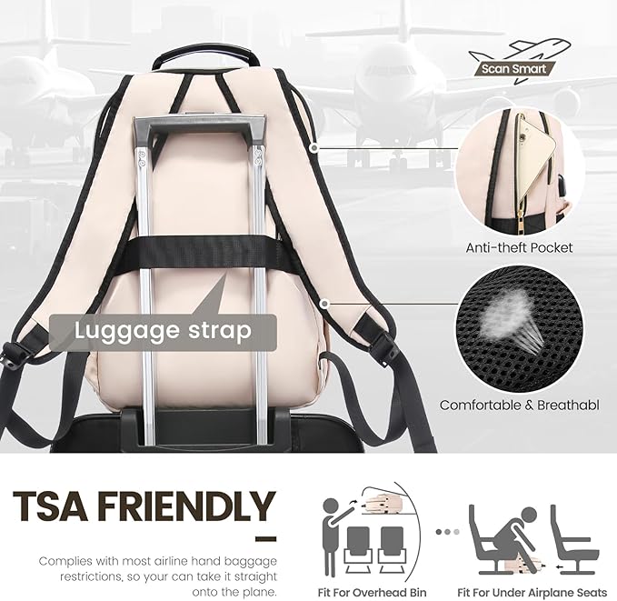 LOVEVOOK Laptop Backpack for Women 18.4 inch,Cute Womens Travel Backpack Purse,Professional Laptop Computer Bag,Waterproof Work Business College Teacher Bags Carry on Backpack with USB Port,Nude