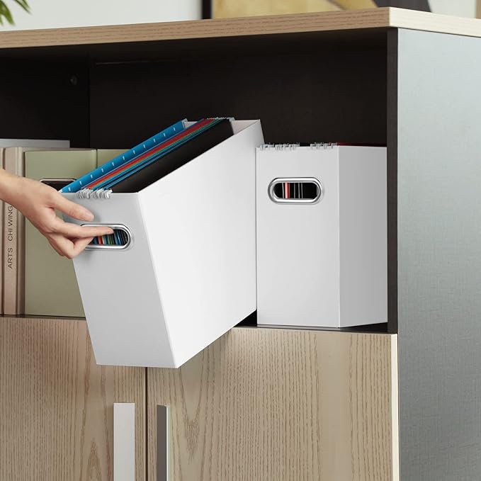 Oterri File Organizer, Small Storage Box, Cardboard File Folder Organizer, Collapsible File Box, Hanging File Organizer for Letter Size, Portable File Box with Handle, Only Box(White,6 Packs)