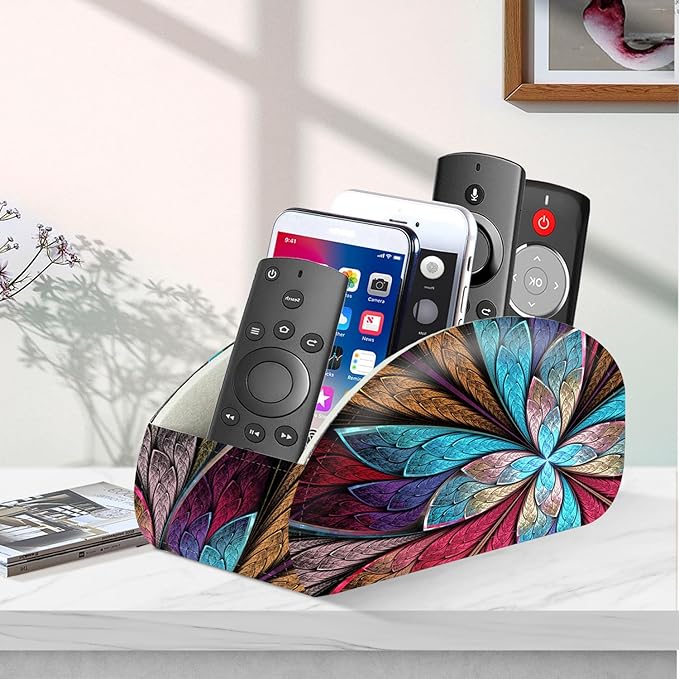 YAPISHI Remote Control Holder, 5 Compartments TV Remote Holder Caddy for Table, Nightstand Organizer for Remotes/Media Controllers/Office Supply, Bedside Decorations for Living Room, PU Leather