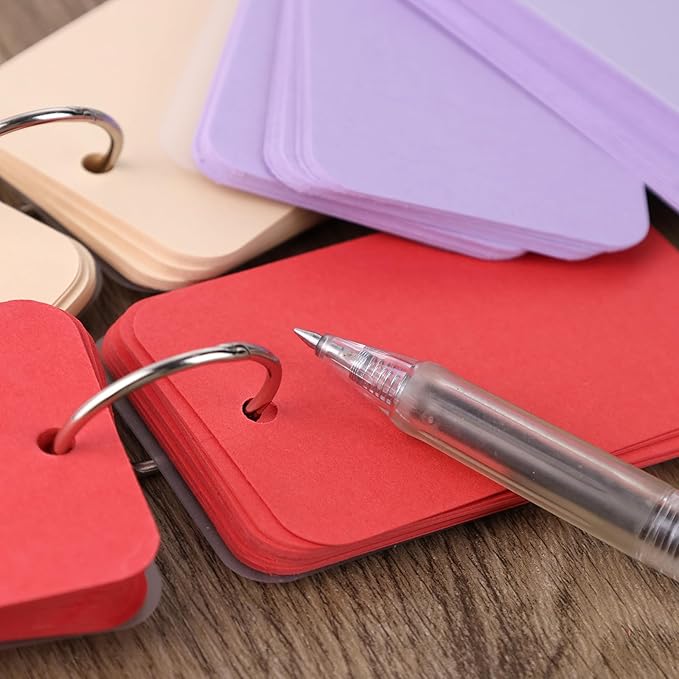 Koogel 600PCS Index Cards with Rings and Covers, 3.5 x 2.2 Inch Blank Index Cards 12 Colors Easy Flip Flash Card Study Note Card for School Learning Memory Recipe Cards