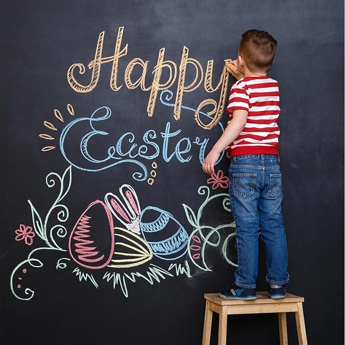 Chalkboard Wallpaper Stick and Peel: Contact Paper Classroom Chalkboard Stickers Chalk Board Paint Self Adhesive Wall Paper with 8 Colorful Chalks(17.5" x 393.7")