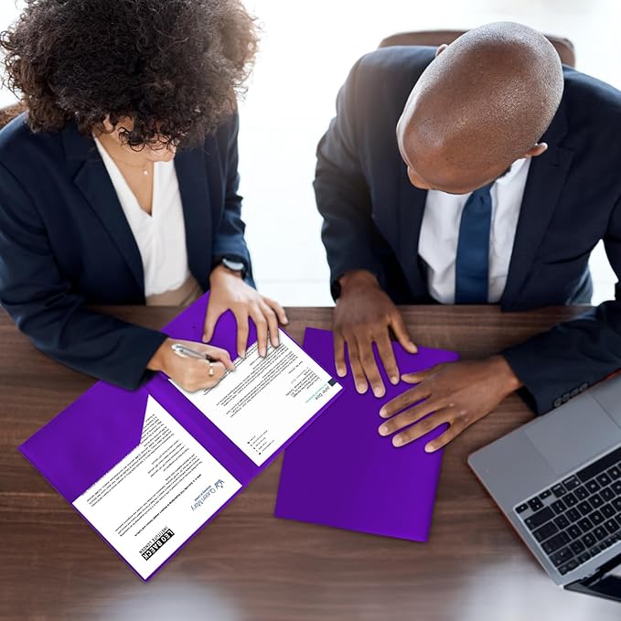 60-Pack Plastic Folders with Pockets,2-Pocket Poly Folders Holds 8-1/2" x 11" Paper for School/Office/Home, Purple