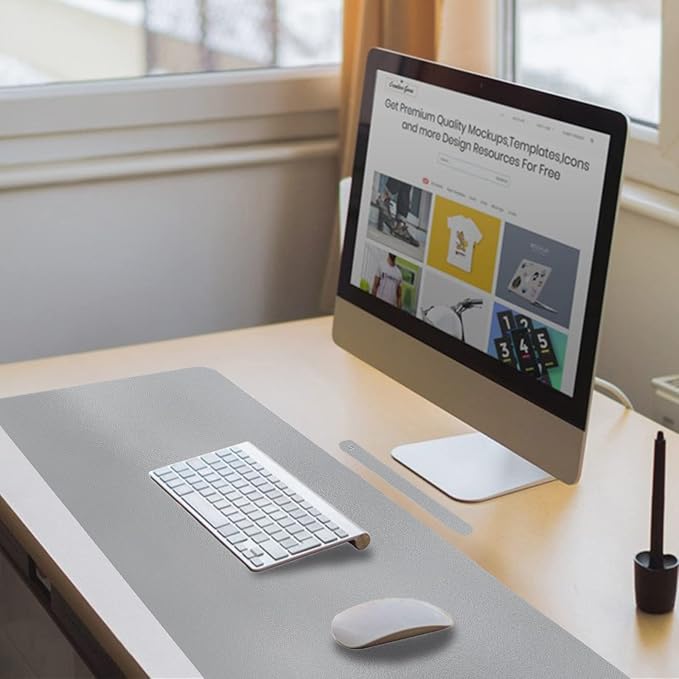 Boutilon Leather Desk Pad 24"x 14" Non-Slip Mouse Pad,Office Desk Mat,Waterprooft PU Leather Desk Blotter,Desk Pad Protector,Desk Writing Pad for Home Office Decor (S-Silver)