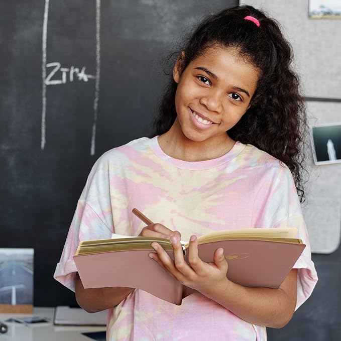 CAGIE Lined Journal Notebook for Women and Girls 256 Pages Cute Diary with Heart-Shaped Leather Journals for Writing A5 Soft Cover Notebooks for Work School (04 Dark pink, A5)