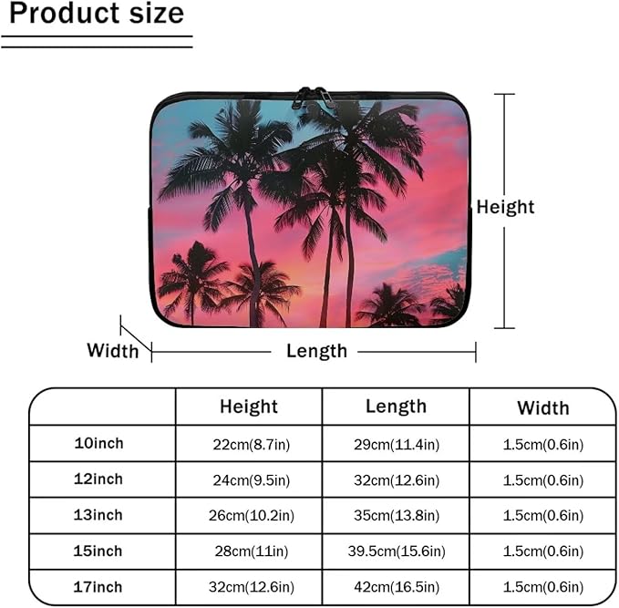 Tropical Palm Tree Laptop Protective Sleeve for Women 17 inch Computer Sleeve Bag Neoprene Lap Top Case Suitable Gifts for Travel School Office Neatly Organizers Sunset Laptop Accessories