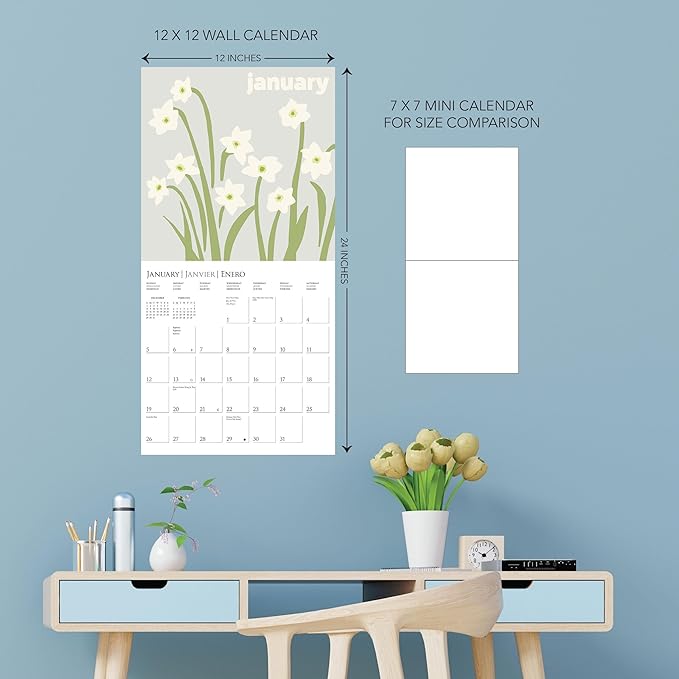 Graphique 2025 Flower Pop Wall Calendar | 12” x 12” | Thick Paper | Home & Office Organizer | Large Monthly Grid | 3 Languages & Marked Holidays | 4 Month Preview Page for 2026