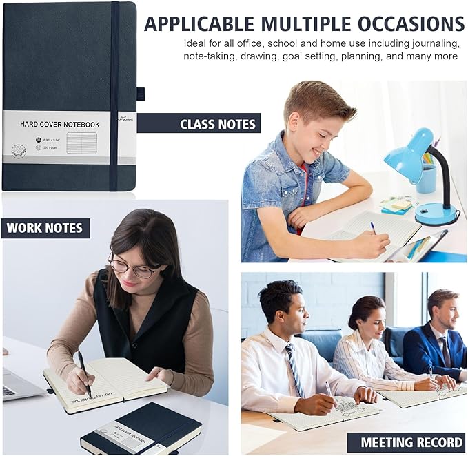 Lined Journal Notebook, 360 Numbered Pages(With page number), Thick Journal for Writing B5 College Ruled Notebook, 100gsm Lined Paper, Leather Hardcover, 9.8'' X 6.9''-Denim Blue