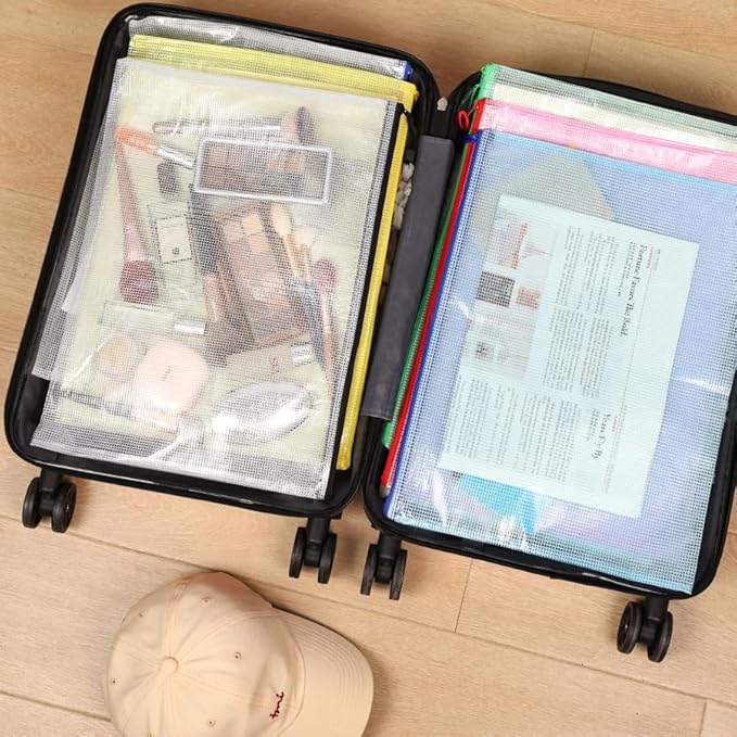 EOOUT 24pcs Mesh Zipper Pouch, A3 Size Board Game Storage 16.6 x 12.2 in Extra Large File Bags 6 Colors Waterproof Zipper Pouches for Travel, Puzzles, Office, and Home Organize