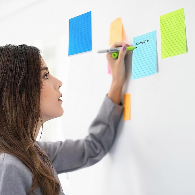 9 Pack Lined Sticky Notes with Lines 4X6 in Post, Aquatic Themed Colors Large Ruled Post Sticky Super Sticking Power Memo Pads Strong Adhesive, Sticky Notes 4x6 (Light Blue, Blue, Light Green)