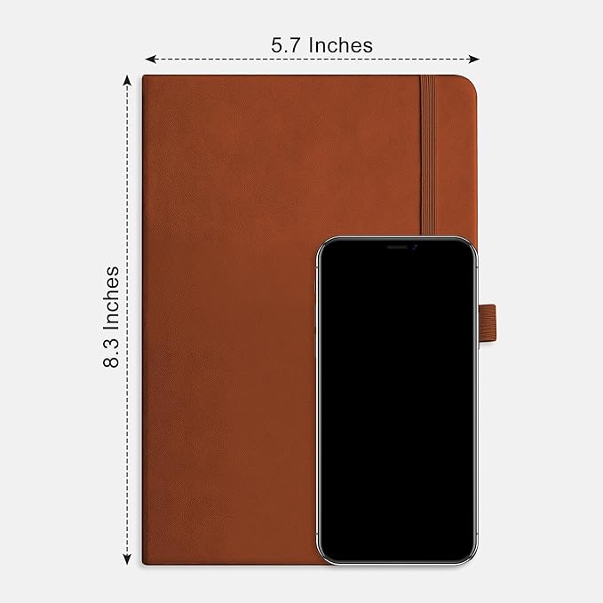 RETTACY Journaling Notebooks, A5 Lined Journal Notebook with 192 Numbered Pages, 5.7'' × 8.3'' Medium Size, for Writing, Work, Office, Leather Hardcover, 100 GSM Thick Paper (Brown)