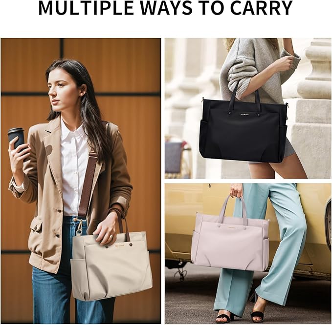 Laptop Shoulder Bag 14 Inch, Computer Shoulder Bag Large Work Tote Bag for Women, Laptop Carrying Case Stylish Handbag for Business Travel (Pinkish Grey)
