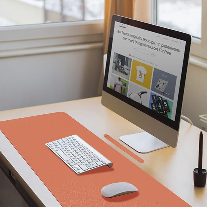 Boutilon Leather Desk Pad 30" x14",Non-Slip Mouse Pad,Office Desk Mat,Waterprooft PU Leather Desk Blotter,Desk Pad Protector,Desk Writing Pad for Home Office Decor (M-Orange H)