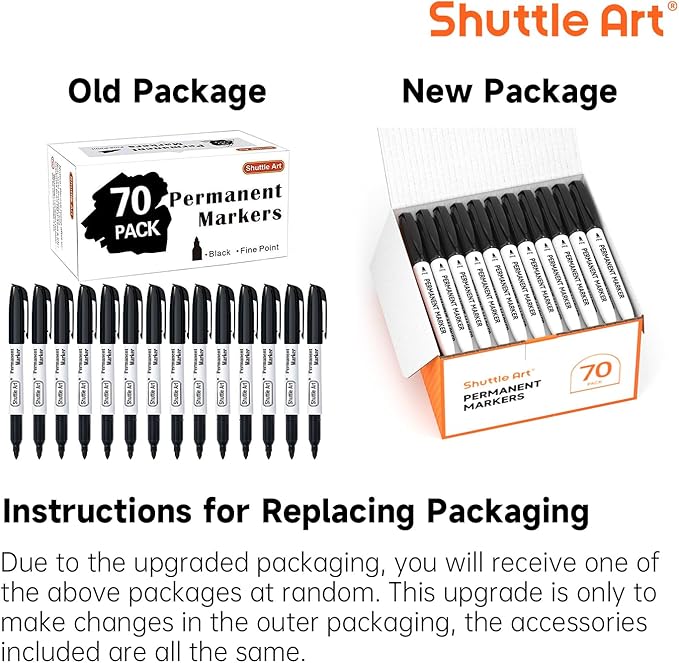 Shuttle Art Permanent Markers, 70 Pack Black Permanent Marker set,Fine Point, Works on Plastic,Wood,Stone,Metal and Glass for Doodling, Marking