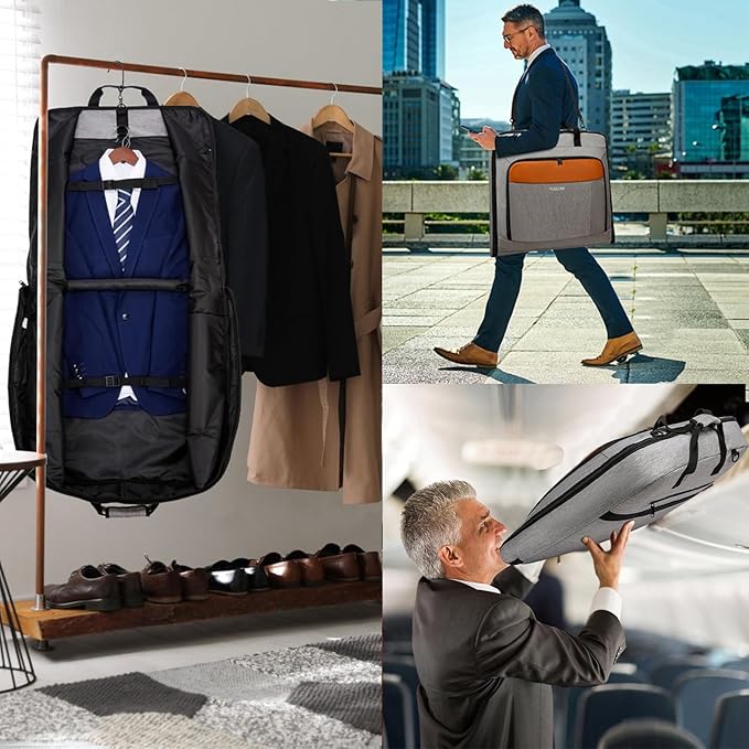 Garment Bag Travel Suit Bag for Men Large 40-Inch Carry on Garment Bag Up to 3 Suits for Business Trips,2 in 1 Hanging Suitcase Luggage Bags for Travel,Foldable Carry On Bag Fits 15.6Inch Laptop,Black