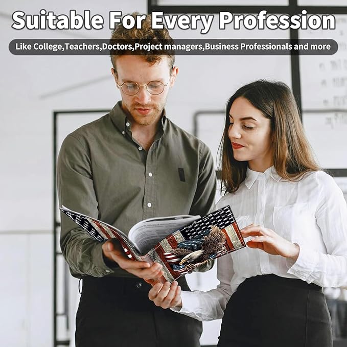 Padfolio/Portfolio Folder Clipboard,Bald Eagle with American Flag Personalized Leather Portfolio Padfolio for Men Women W/Resume Document Organizer Letter Size A4 Writing Pad Business Card Holders