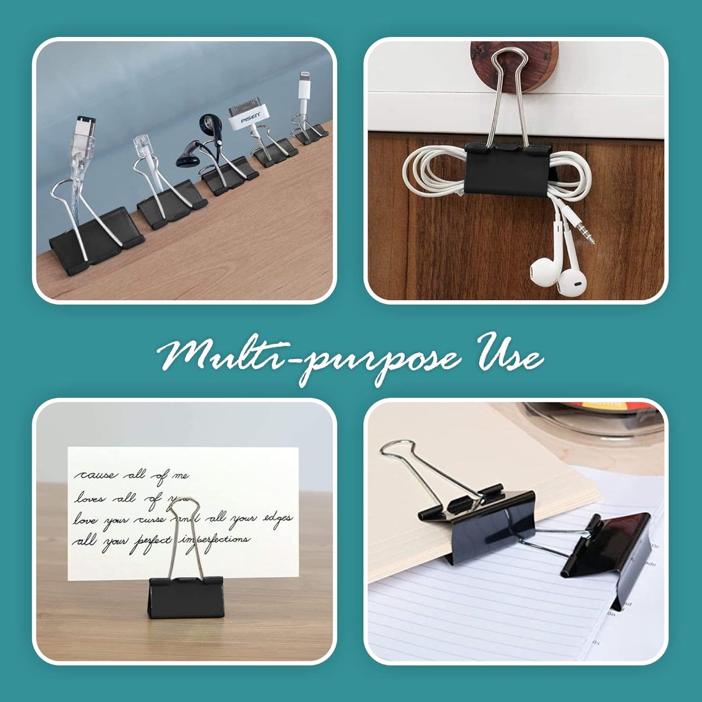 Binder Clips - 24 Pack Large Black Paper Clamps, 2 Inch, Holds 200+ Pages, File Clip for Home, Office and School Supplies