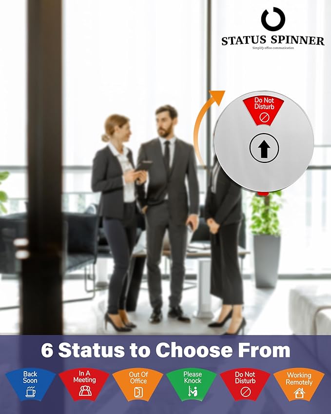 Out Of Office Sign for Door, 6 Options Status Private Sign, In a Meeting, Do Not Disturb, Working Remotely, In Out Sign Available and Away