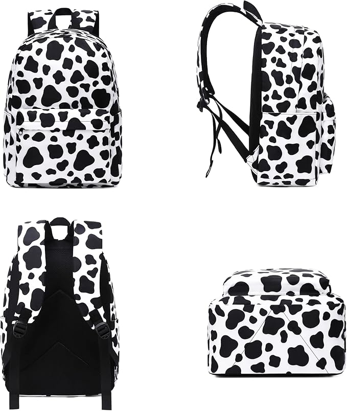 Cow Print School Backpack for Teens Girls, Womens College Bookbags Kids School Bags Laptop Backpacks