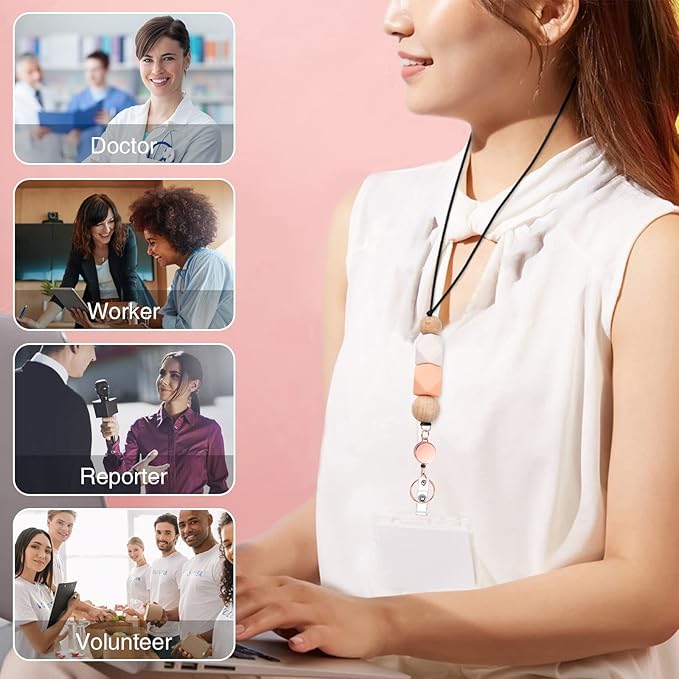 9 in 3 Set Retractable Lanyard for ID Badges, Teacher Lanyard with Badge Holders Beaded Cute Lanyards for ID Badges and Keys Teacher Appreciation Gifts Office Gift for Coworkers