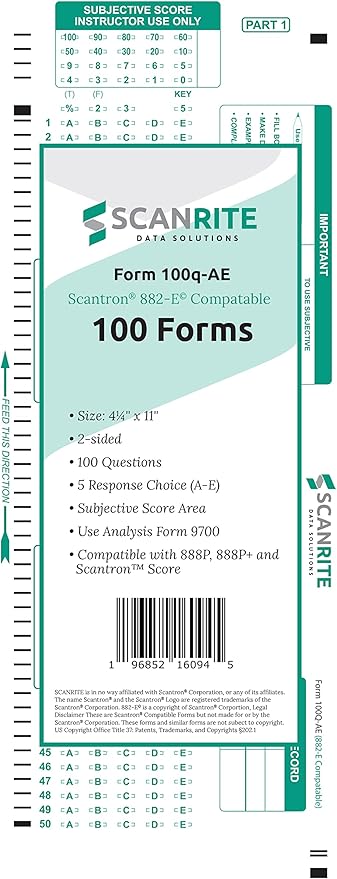 ScanRite - 882-E Scantron Compatible Testing Sheet (100 Sheet Pack)