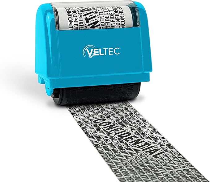 Veltec ID Protector Ink Roller - Identity Theft Protection Roller Stamp (Blue, Stamp Only)