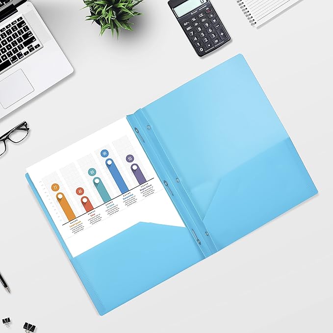 Mr. Pen- Folders with Pockets and Prong with Fasteners, 2 Pocket Folder, 3 Prong Folders, 5 Pack, Plastic