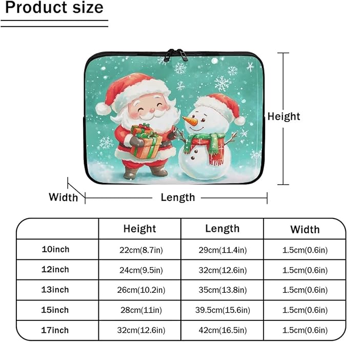 Santa Claus Laptop Protective Sleeve for Girls Laptop Covers with Large Capacity Lap Top Case 10 inch Lightweight Computer Sleeve Bag Suitable Gifts for Holidays Christmas Tablet Bag