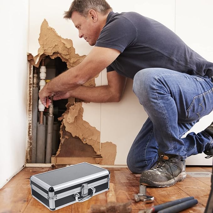 ERINGOGO Aluminum Attache Case - 12inch Lock Metal Briefcase with Ripple Foam, Hard Aluminum Carrying Case for Men, Universal Portable Tool Case for Laptop/Luggage/Instrument Black