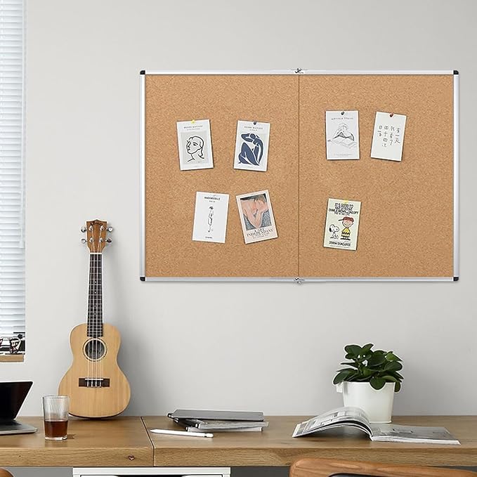 VIZ-PRO Cork Bulletin Board/Foldable Noticeboard, 48 X 36 Inches, Silver Aluminium Frame