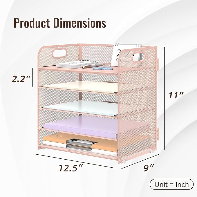 Supeasy 5 Trays Paper Organizer Letter Tray with Handle-Mesh Desk File Organizer, Paper Sorter Desk Organizer for Office, Home or School