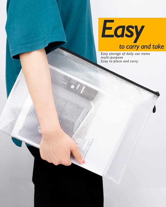 SUNEE Mesh Zipper Pouch 9x13 in (Black, 24 Packs),Extra Large Water-Resistant Zip Bag for School Office Supplies, Puzzles & Games Organizing Storage