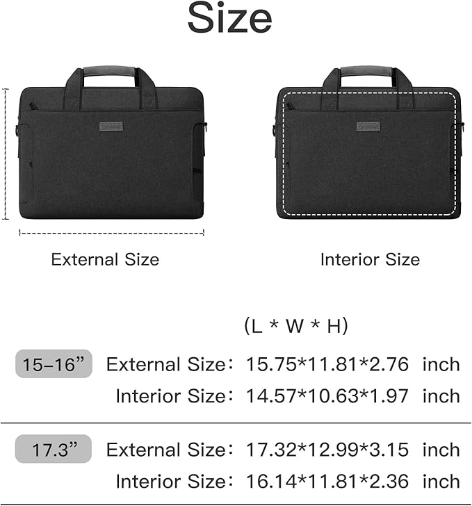 Laptop Shoulder Bag, 13-14-15-15.6-17.3 Inch Laptop/Tablet, Water-Repellent Fabric, Business for Men Women (17.3 inch, Black)