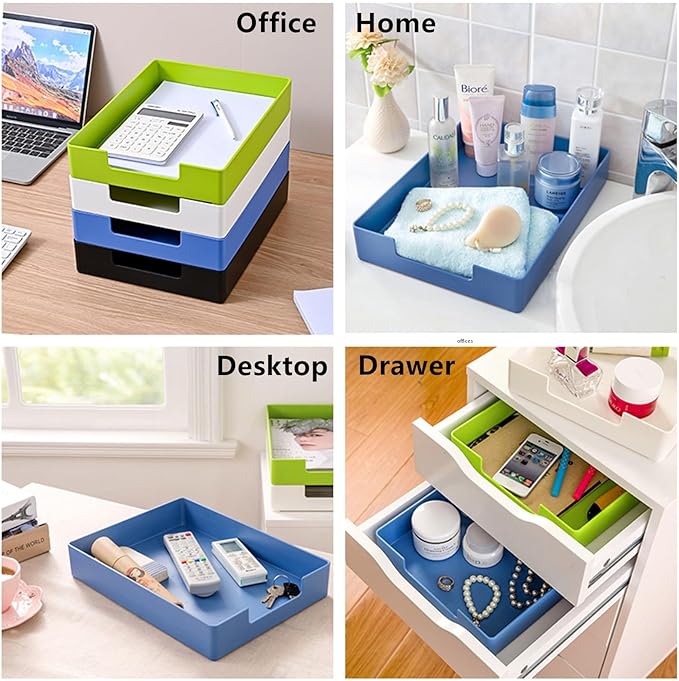 Paper Tray, 2pc Letter Tray, Paper Organizer for Desk, Stackable Front-Load A4 Paper File Folder Magazine Storage Holder, Drawer Organizer, Office Desktop Accessories Workspace Document Organizer