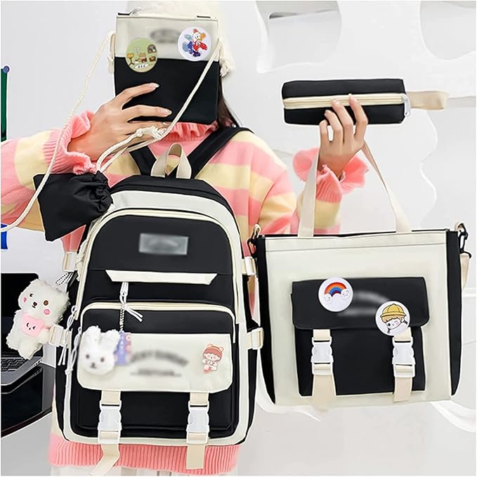 Kawaii Backpack 5Pcs Set Lightweight aesthetic backpack,Teens laptop computer cute backpacks for girls (girls backpack,one size)